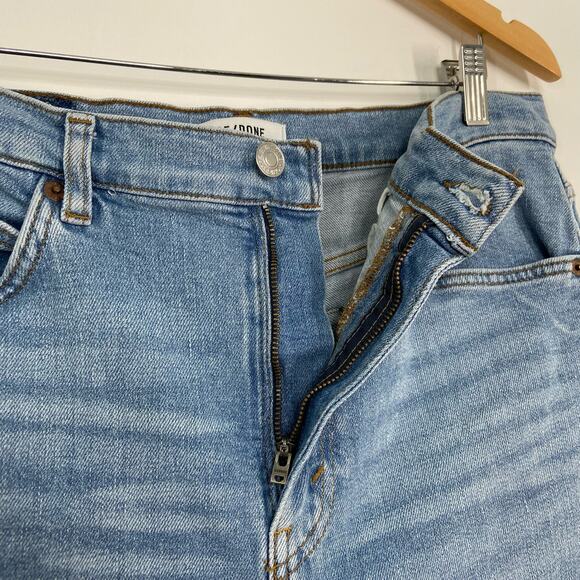 RE/DONE 70s Originals Straight Jeans Sanded Blue Denim Raw Hem Boho Size 30 - Picture 3 of 11